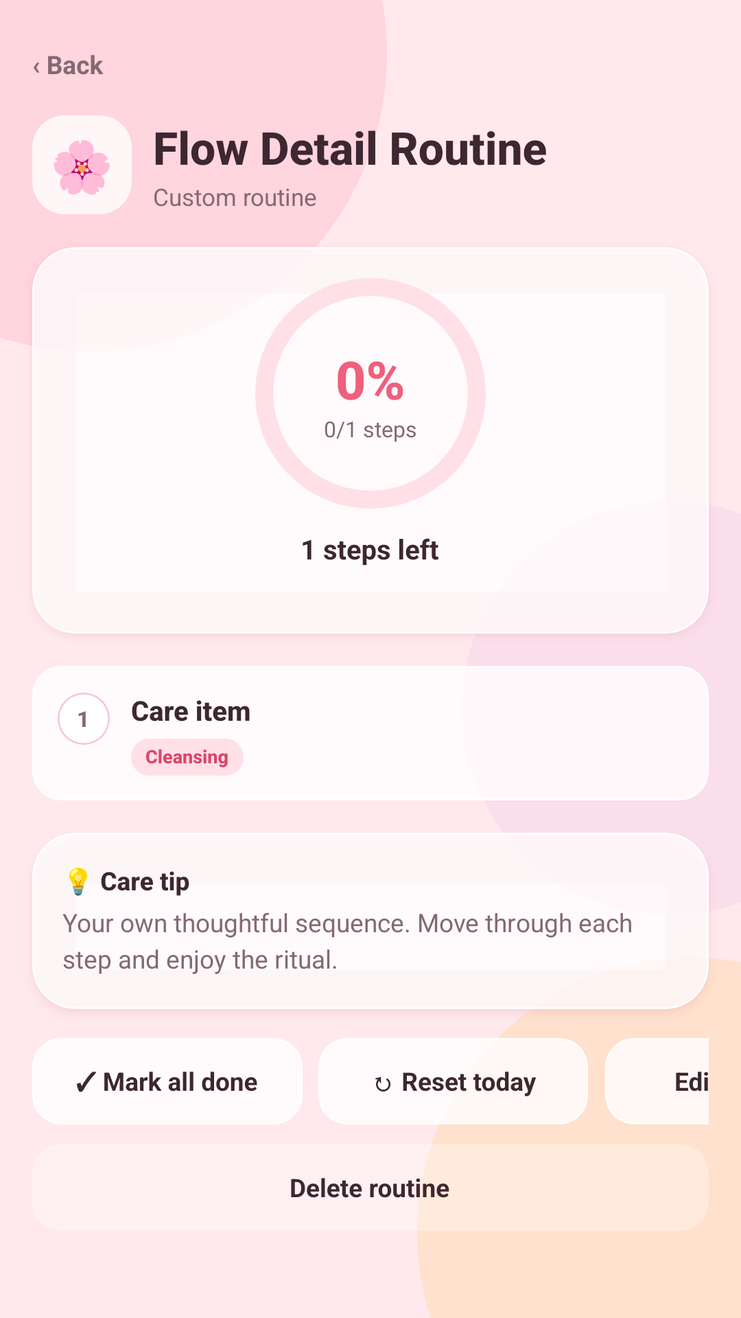 Beauty Essentials routine detail screen
