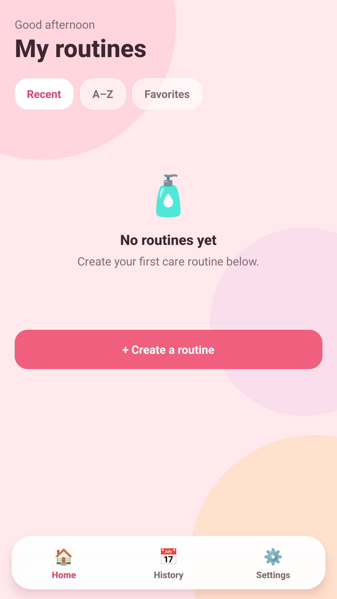Beauty Essentials routines screen